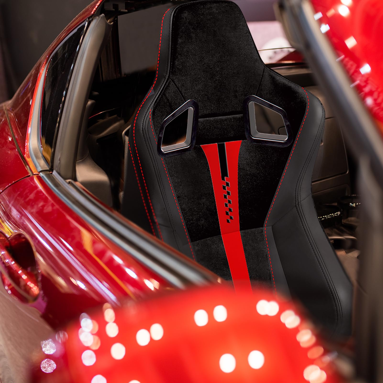2 Pieces Universal Racing Seats with Dual Lock Sliders - 1 Pair PVC Leather Bucket Seats for Cars (Black & Red) - Perfect for Sports Cars, Drifting & Racing Enthusiasts