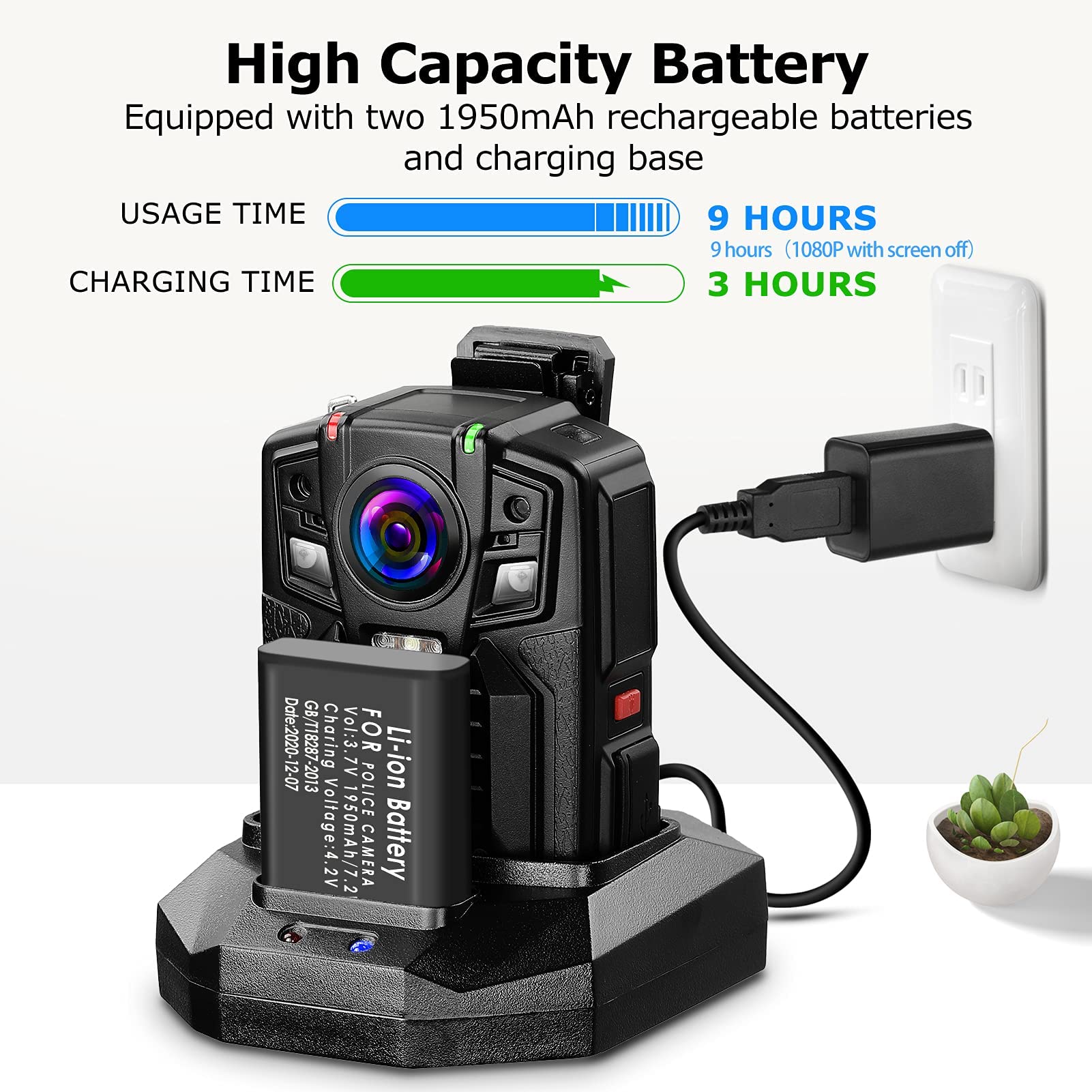 BOBLOV D7 2K Body Camera with 170° Wide Angle & Night Vision - IP67 Waterproof Security Camera with Audio/Video Recording - Includes 2 x 1950mAh Batteries & Charging Dock (128GB) - Ideal for Law Enforcement, Security Guards & Night Patrols