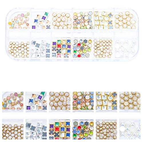 Hollow Out Gold Silver Nail Glitter Sequins - 3D DIY Nail Art Rhinestones for Manicure & Nail Decoration (32 Pieces) - Perfect for Nail Salon, Home DIY, Party & Special Occasion Nail Designs
