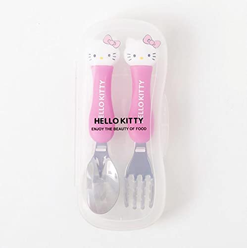 **CherryBox Pink Kitty Stainless Steel Kids Spoon & Fork Set with Storage Box (Dark Pink) - Perfect for School Lunches, Picnics, and Travel**