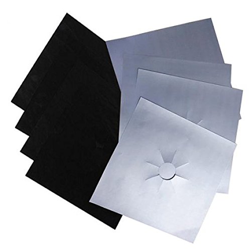 4-Pack Reusable Square Gas Stove Protector Liners - Non-Slip Hob Burner Cover Mats, Easy to Clean & Heat Resistant for Gas Cooktops (Black) - Perfect for Kitchen Safety & Stove Top Protection