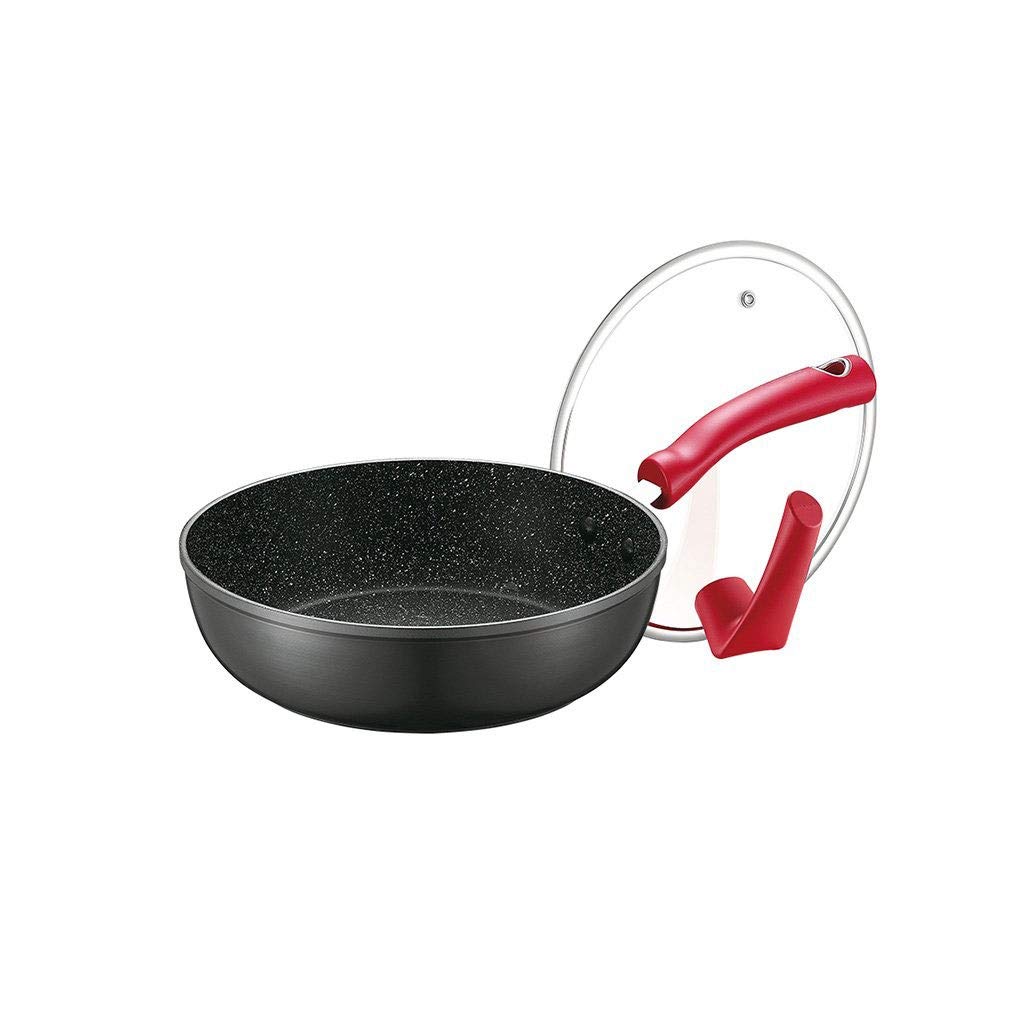 Nonstick Wok Pan with Lid - 14 Inch Large Stir Fry Pan, Flat Bottom Carbon Steel Wok for Cooking, Frying & Sautéing - Perfect for Asian Cuisine, Home Kitchen & Restaurant Use