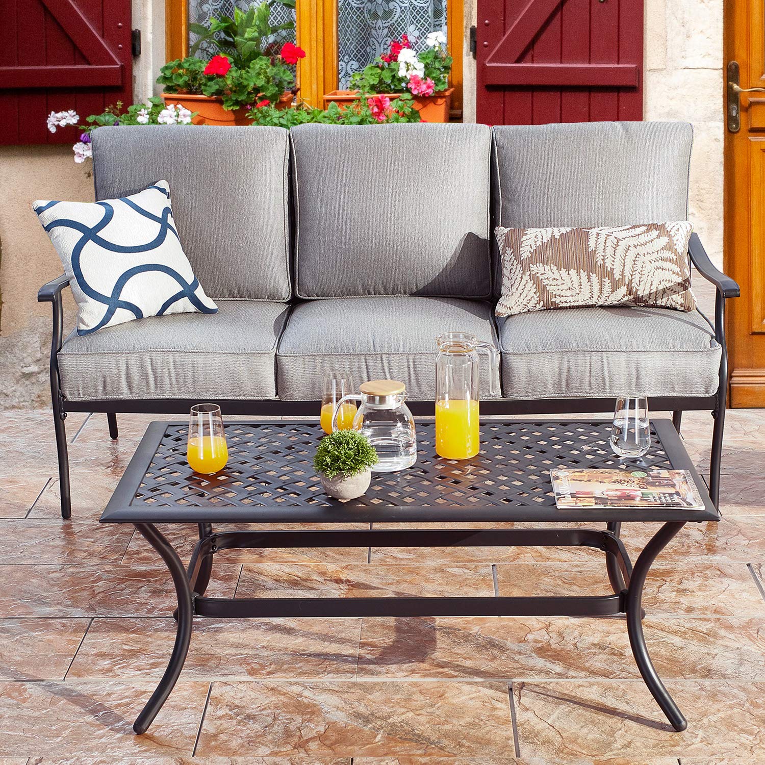 PatioFestival 6-Piece Outdoor Conversation Set with Cushions - All-Weather Galvanized Steel Frame, Grey Metal Patio Furniture for Backyard, Garden & Poolside Relaxation