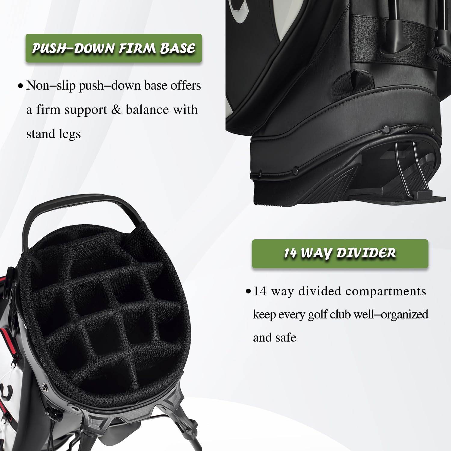 MAZEL 14-Way Golf Stand Bag for Men & Women - Waterproof Leather Golf Club Bag with Dual Shoulder Straps, Full Length Stand Legs & Rain Hood | Perfect for Driving Range, Golf Course & Travel