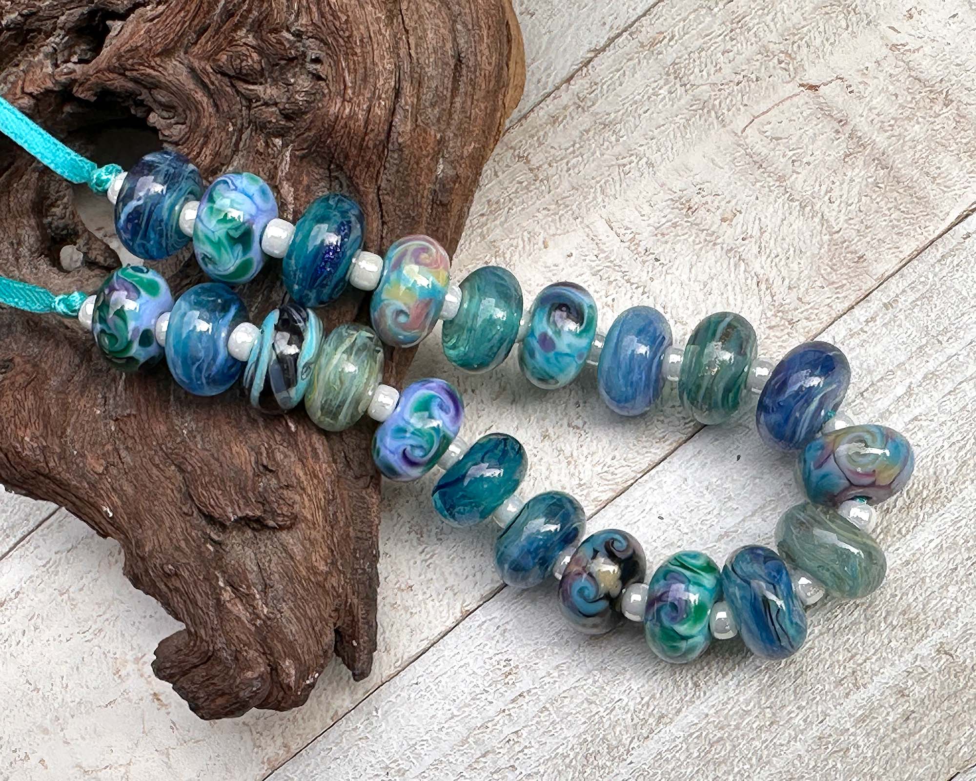 21pcs Blue Orphan Mix Lampwork Glass Beads Set for Jewelry Making - DIY Bracelets, Necklaces & Craft Projects (SRA)