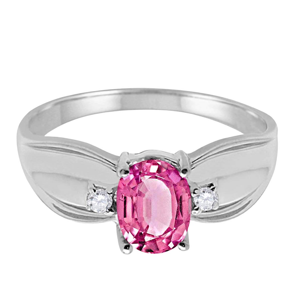 MauliJewels 10K White Gold Oval Pink Topaz & Diamond Ring for Women - 0.9 Carat Prong Set Engagement, Anniversary or Gift Jewelry