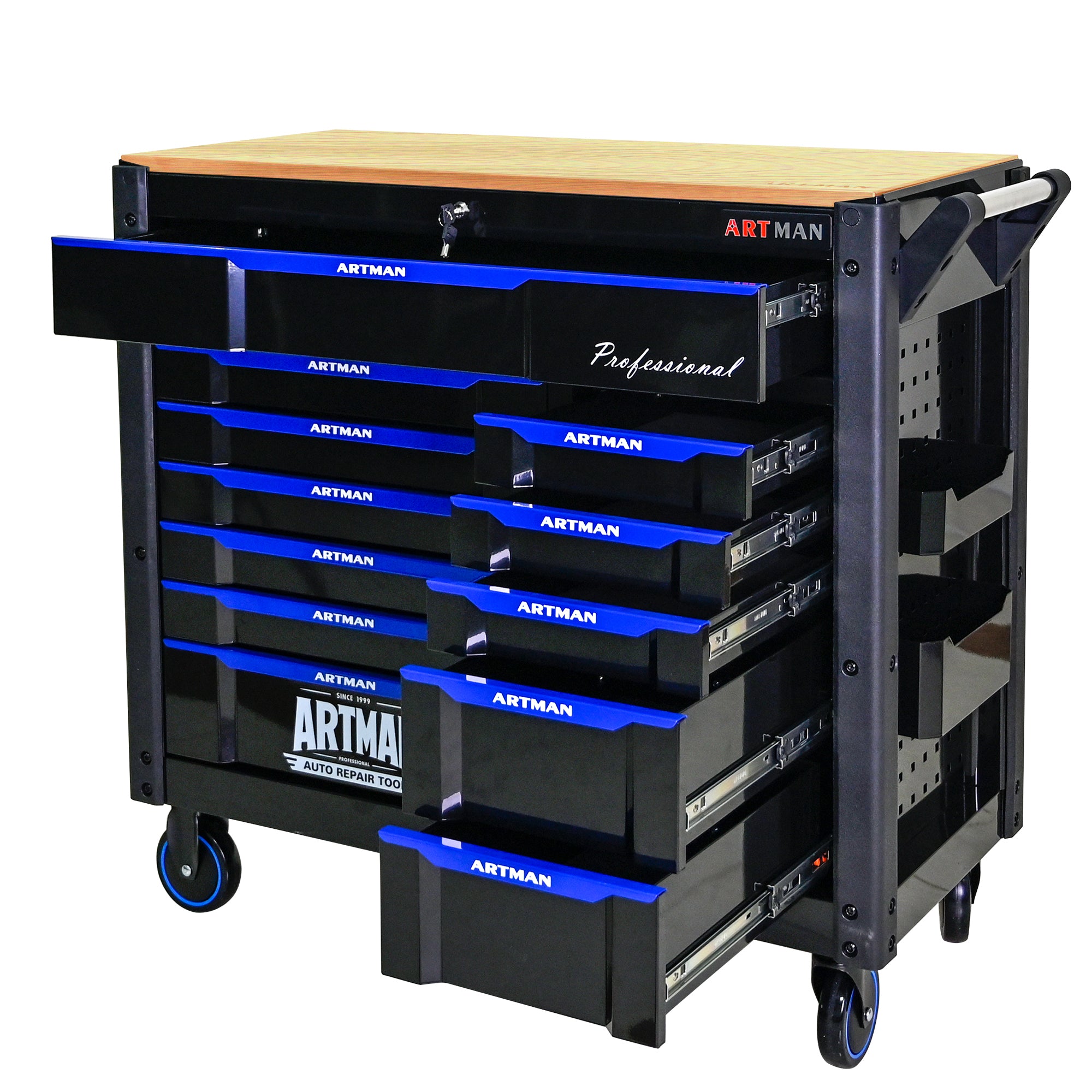 12-Layer Multi-Purpose Rolling Tool Cart with Wooden Countertop - Perfect for Garage, Workshop, and Home Organization