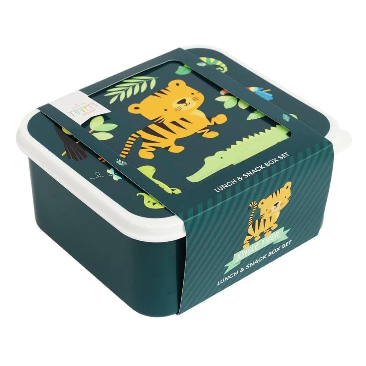 A Little Lovely Company Lunch & Snack Box Set - Reusable Bento Box with Tiger Design | Perfect for Office Meals, School Lunches & Picnics