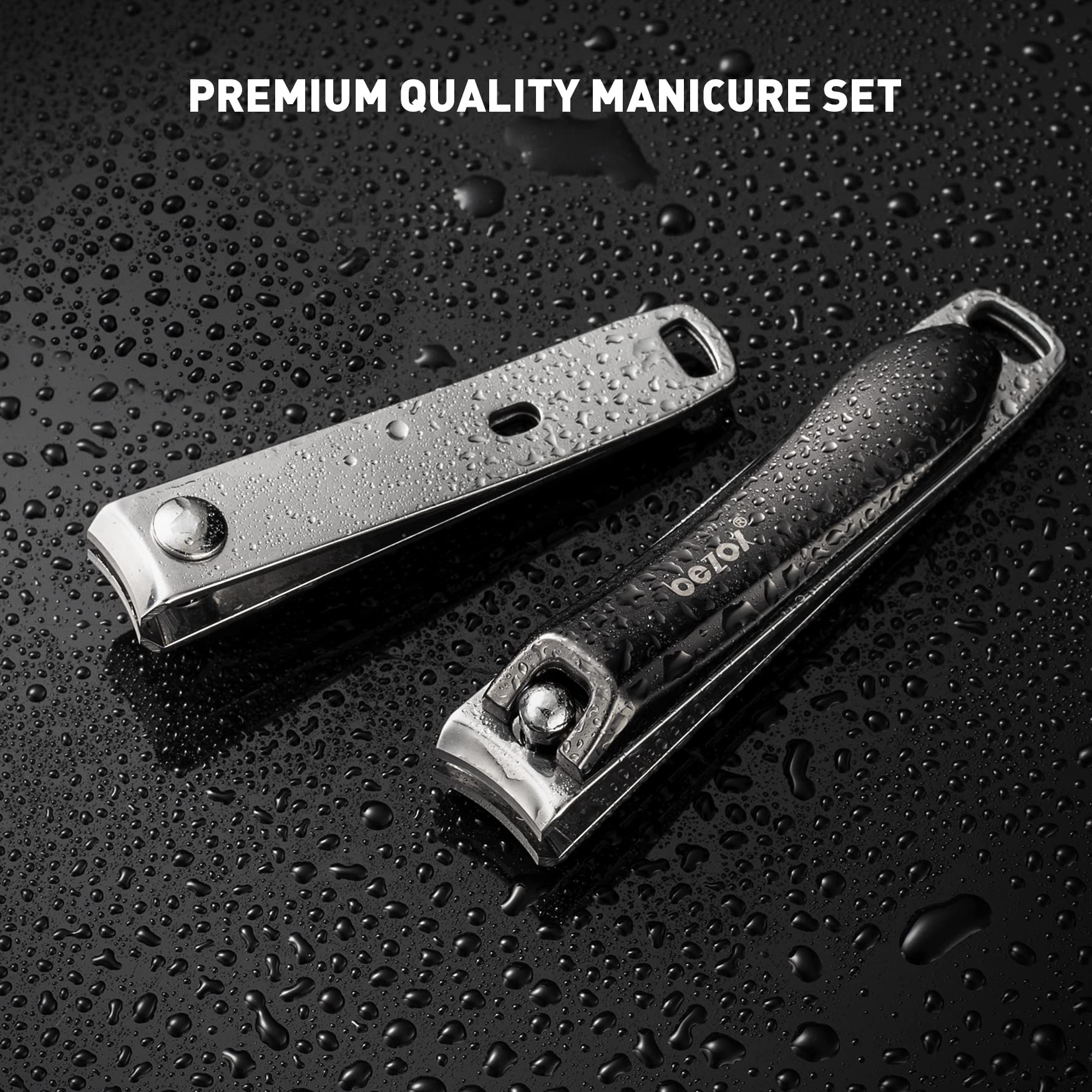 BEZOX Premium Stainless Steel Nail Clipper Set - Ultra Sharp Ergonomic Nail Cutter & File for Seniors, Adults & Kids - Perfect for Fingernails & Toenails - Ideal for Home, Travel & Grooming Kits