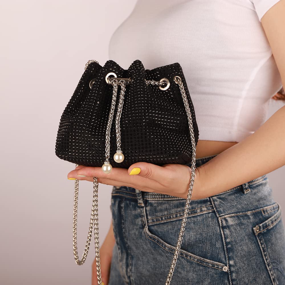Octwine Rhinestone Bucket Purse - Elegant Pearl Embellished Crossbody Bag for Women & Girls | Perfect for Weddings, Proms & Evening Parties