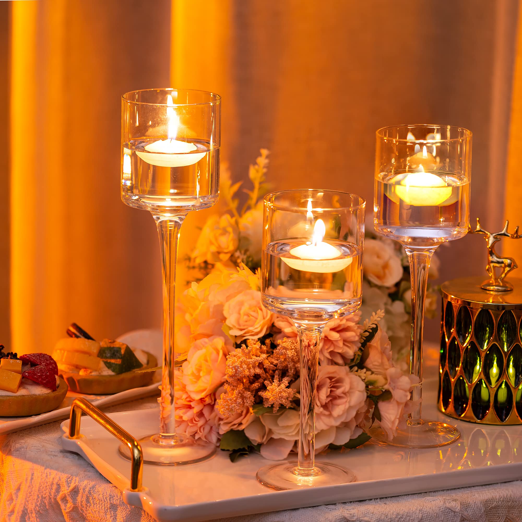 Elegant Clear Glass Candle Holders Set of 18 - Tall Tea Light & Pillar Candle Holders for Table Centerpiece, Floating Candles | Perfect for Wedding Decor, Dinner Parties, Home Decoration & Romantic Ambiance