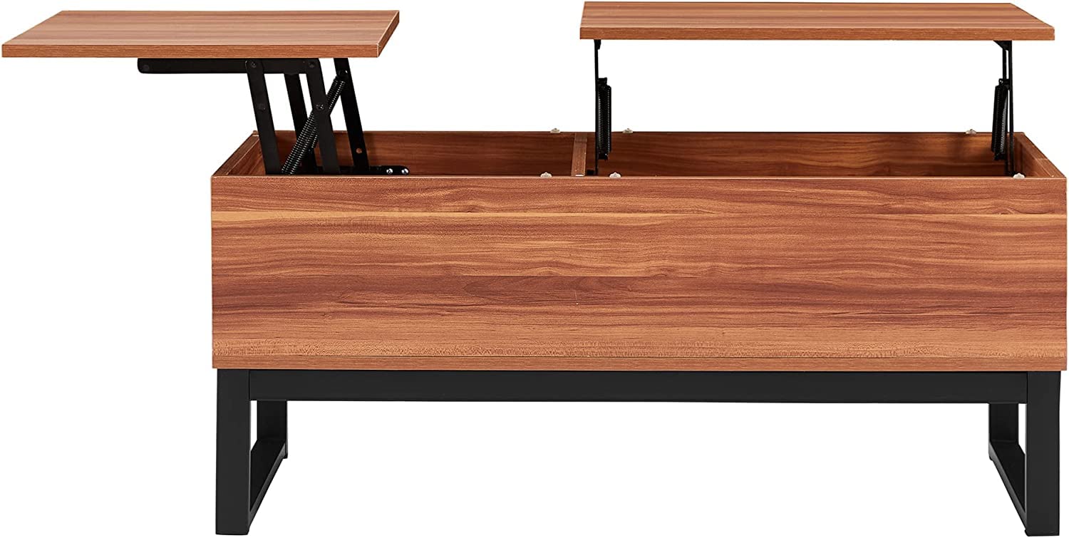 Lift Top Coffee Table - 15-Minute Quick Assembly, Multi-Functional Computer Desk with Wood Grain Finish & Sturdy Steel Legs, Spacious Storage, Adjustable Height - Perfect for Small Apartments, Home Office, and Living Room