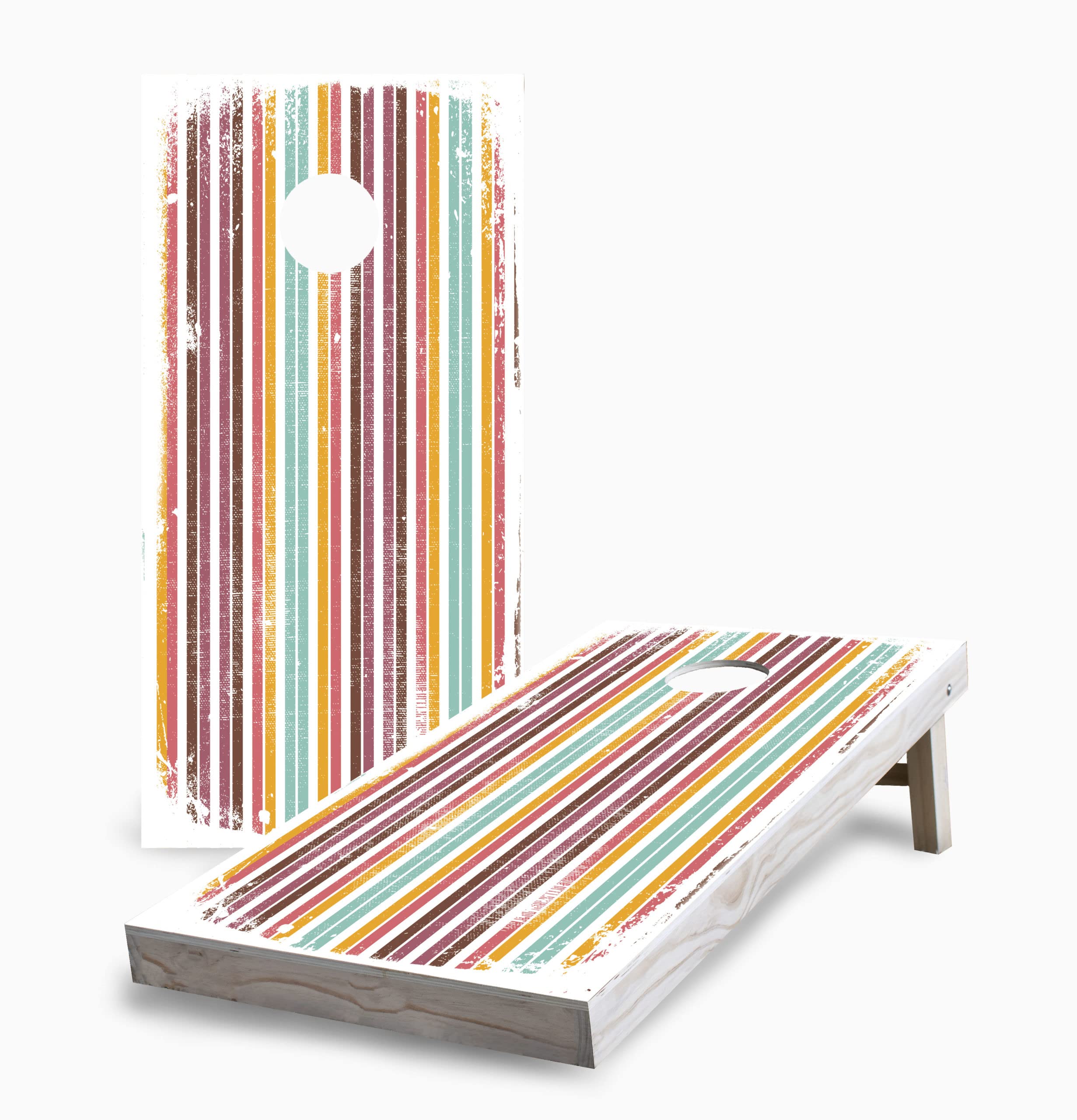 Vintage Grunge Striped Cornhole Game Set with 2 Boards & 8 Bean Bags - Outdoor Lawn Games for Backyard Parties, Tailgating, and BBQ Gatherings
