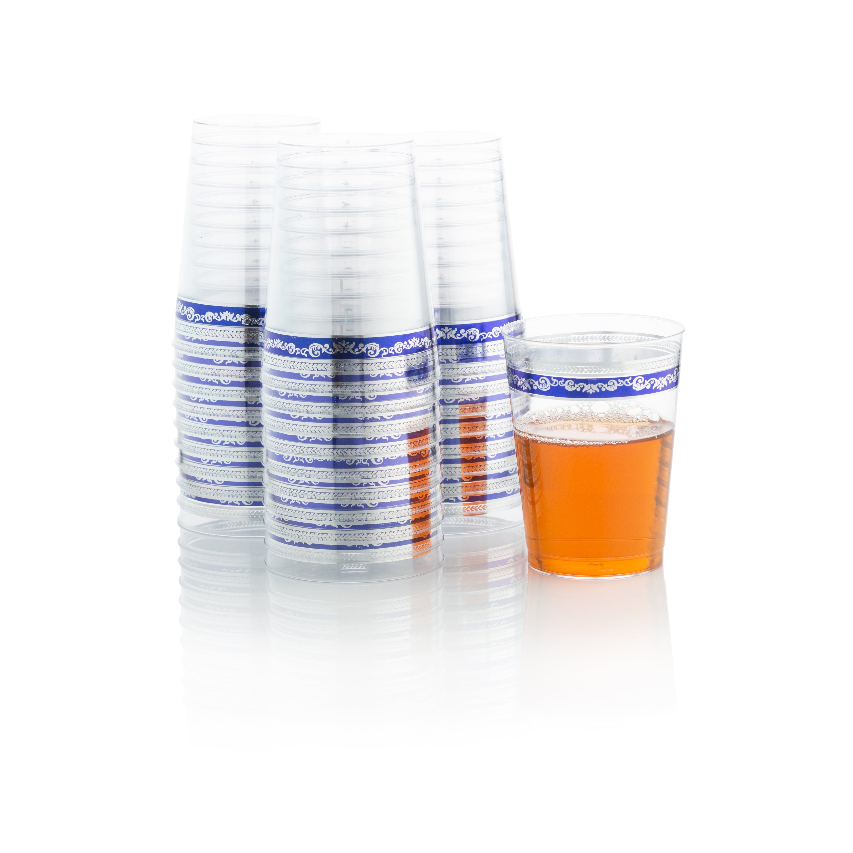 10 oz. Clear Blue Silver Rim Plastic Cups - 20 Pack Royal Party Cups - Perfect for Birthday, Wedding, Baby Shower & Outdoor Events