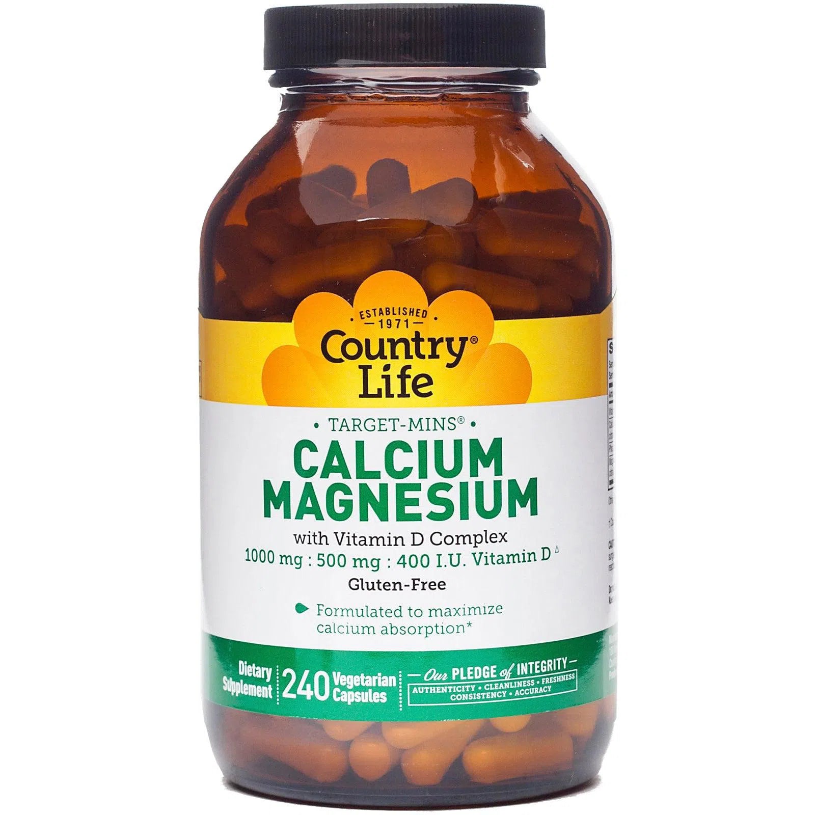 Country Life Target-Mins Calcium Magnesium with Vitamin D3 Supplement - Supports Bone Health, Muscle Function & Immune System - Ideal for Adults & Seniors