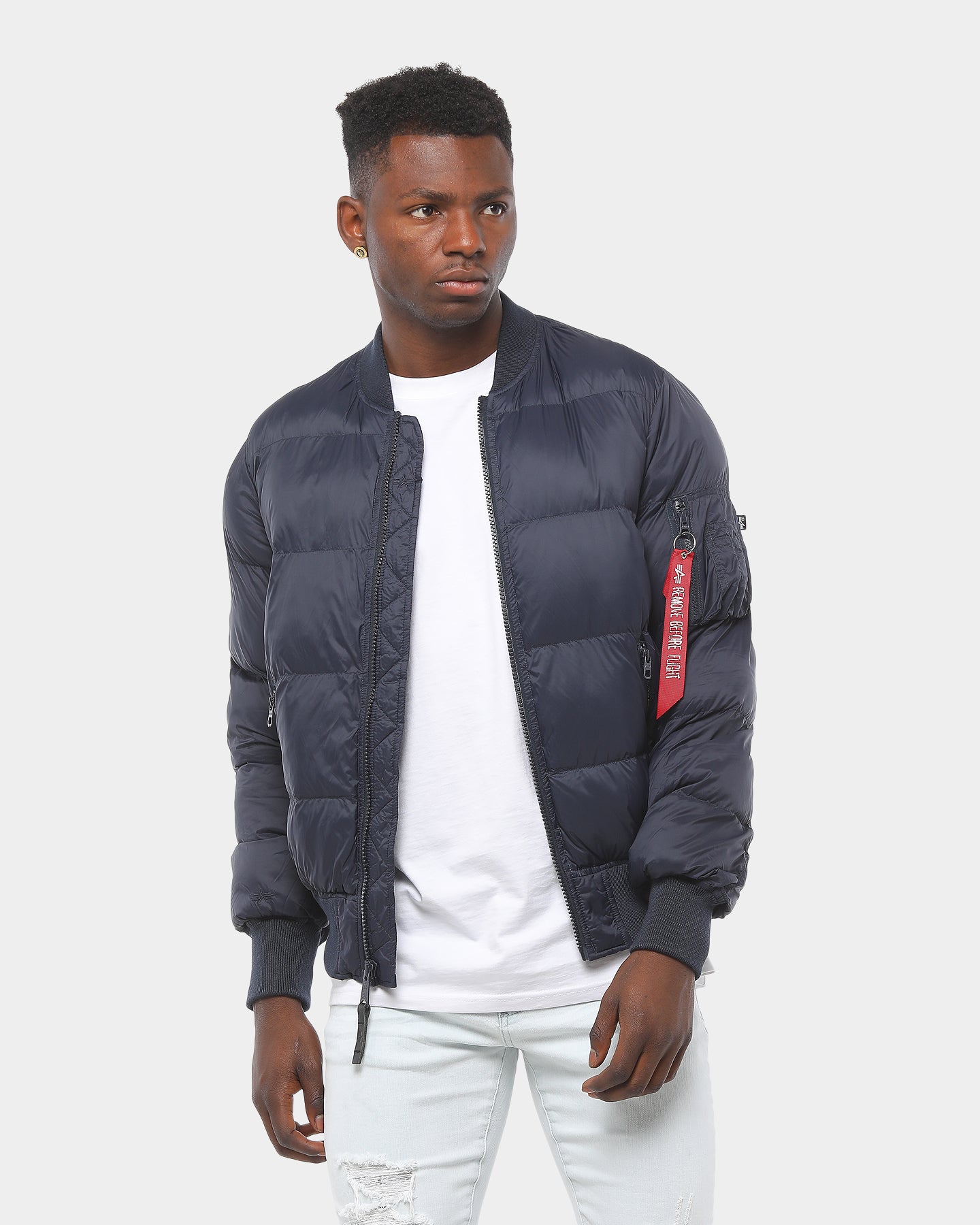 Alpha Industries MA-1 Echo Flight Bomber Jacket - Men's Lightweight Puffer Coat in Blue | Perfect for Casual Wear, Outdoor Adventures & Cold Weather Protection