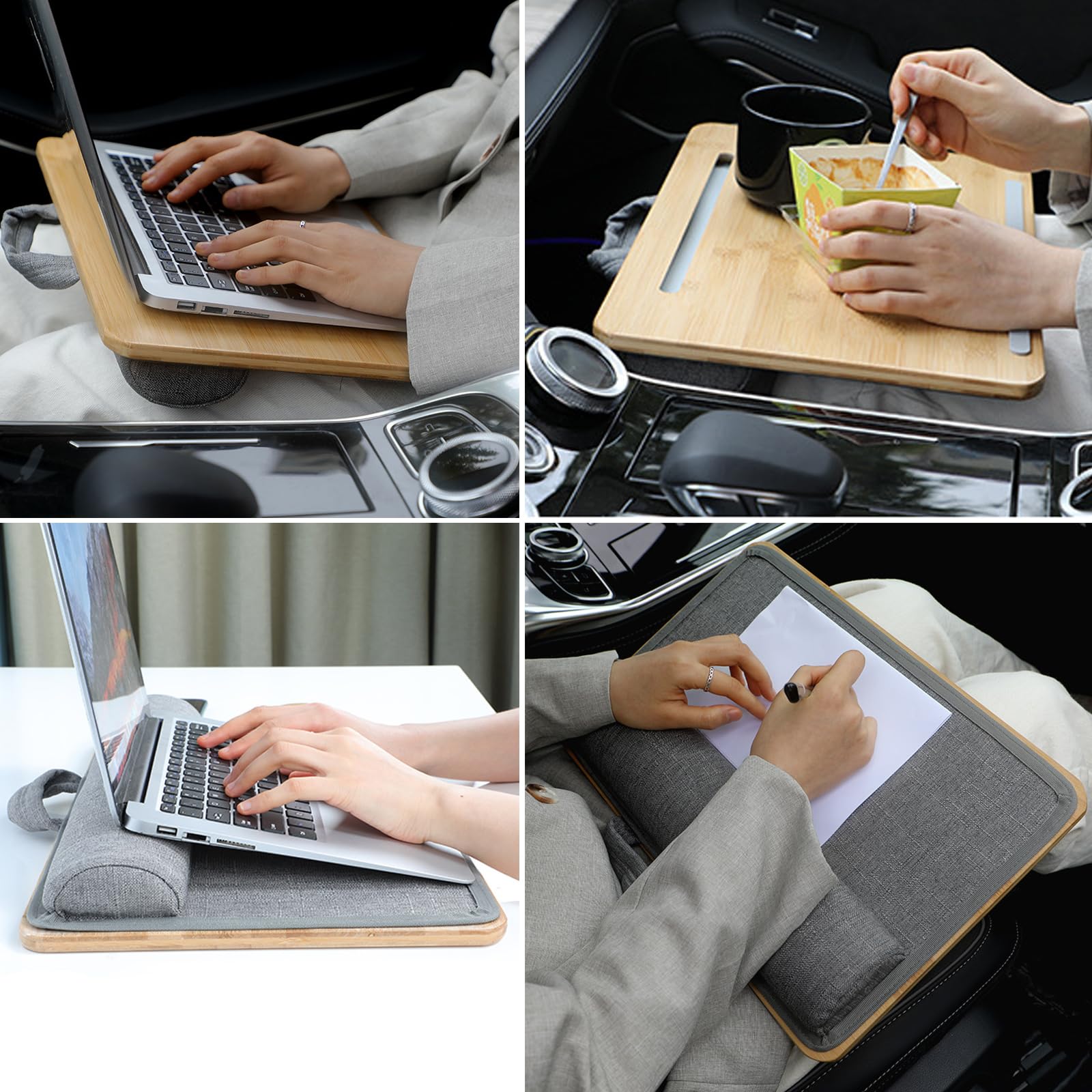 Portable Bamboo Laptop Lap Desk with Cushion & Phone Holder - Lightweight Laptop Stand for Sofa/Bed/Couch (Fits Up to 14