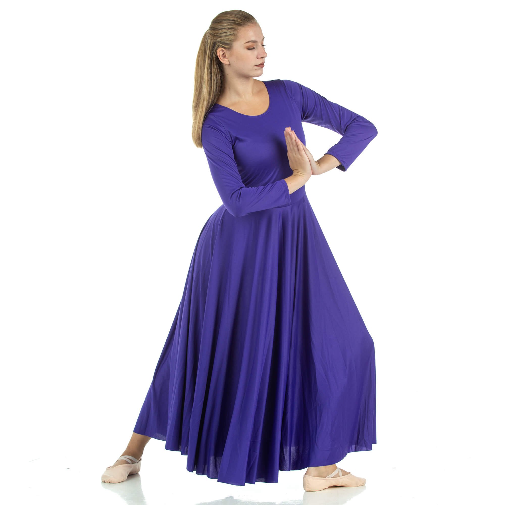 DanZcue Women's Loose Fit Long Sleeve Dance Dress - Flowy Praise Worship Dress for Church, Ballet & Contemporary Dance Performance