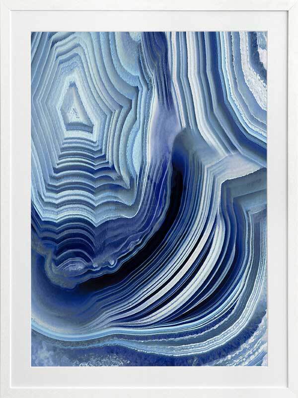 Indigo Agate Framed Art Print - Stunning Blue Crystal Wall Decor for Living Room, Bedroom & Office
