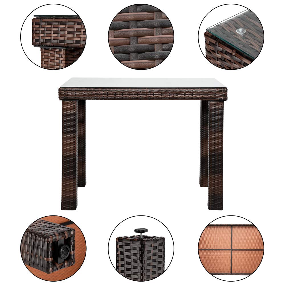 5PCS Rattan Wicker Bar Stool Set - Brown Gradient Patio Dining Furniture for Outdoor, Garden, Restaurant & Cafe Use
