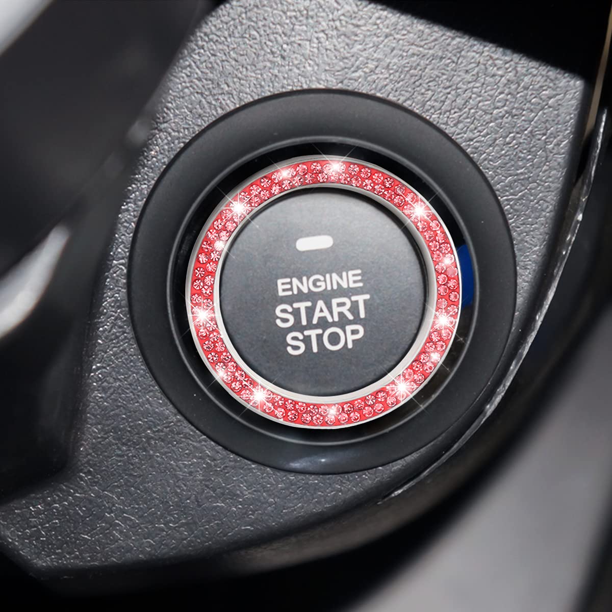 Bling Crystal Car Start Button Cover - Red Rhinestone Ring for Key Ignition & Engine Start - Stylish Car Accessories Upgrade