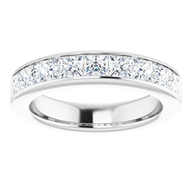 14KT Gold 1.5 Carat Total Weight (CTW) Princess Cut Diamond Channel Set Wedding Band Ring for Women - Perfect for Engagement, Anniversary & Special Occasions