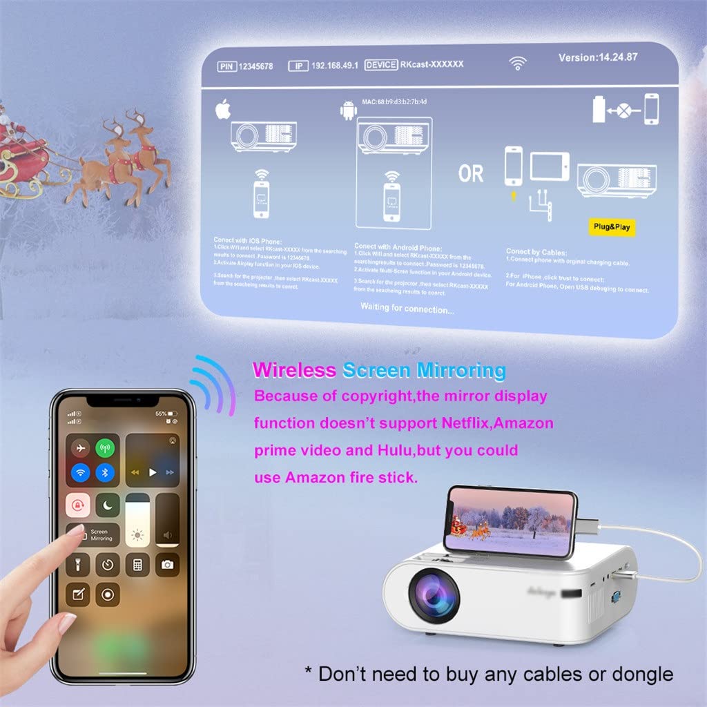 YADECL P62 Mini Projector 4000 Lumens Full HD 1080P LED Portable Projector - Wireless Screen Mirroring for iPhone/Android, Home Theater & Outdoor Movie Nights (Silver)