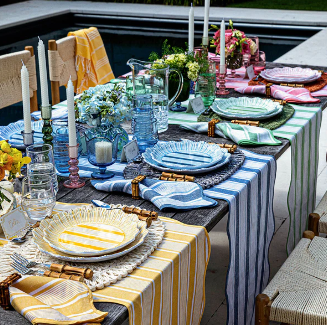 Juliska Cabana Stripe Melamine Salad Plates - Set of 4 - Durable & Lightweight - Seagrass Design - Perfect for Outdoor Dining, Picnics, and Beach Parties