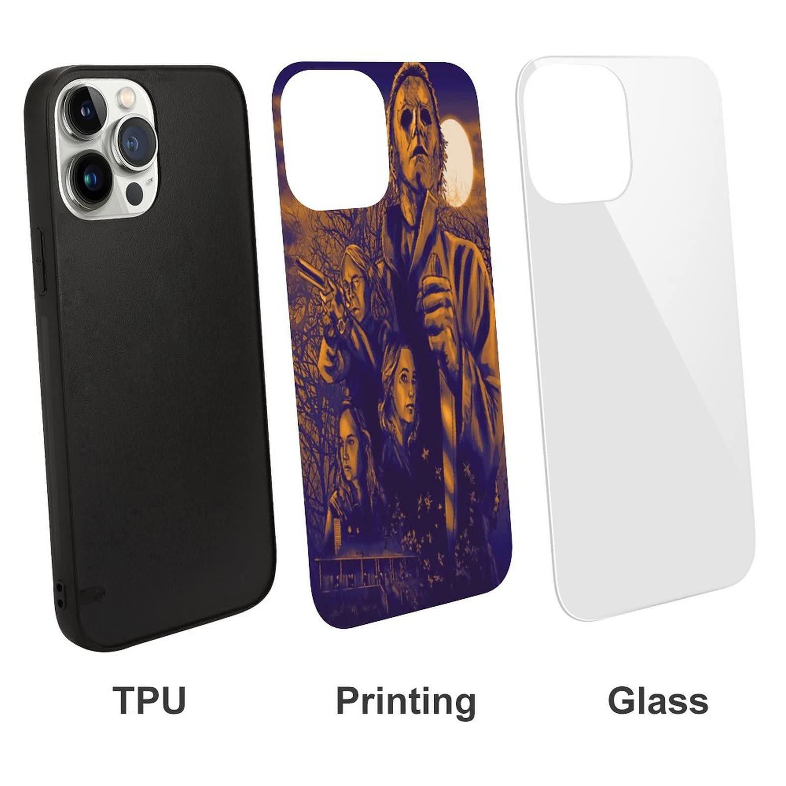 ZHANGXM Tempered Glass iPhone 13 Full Body Protective Case - Halloween Michael Myers Horror Theme Shockproof Cover for iPhone 13/13 Pro - Perfect for Halloween Parties, Horror Movie Nights & Everyday Protection