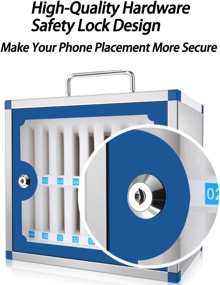 24-Slot Lockable Aluminum Alloy Phone Storage Cabinet - Secure Cell Phone Holder with Key Lock for Classroom, Office & Retail Store Organization
