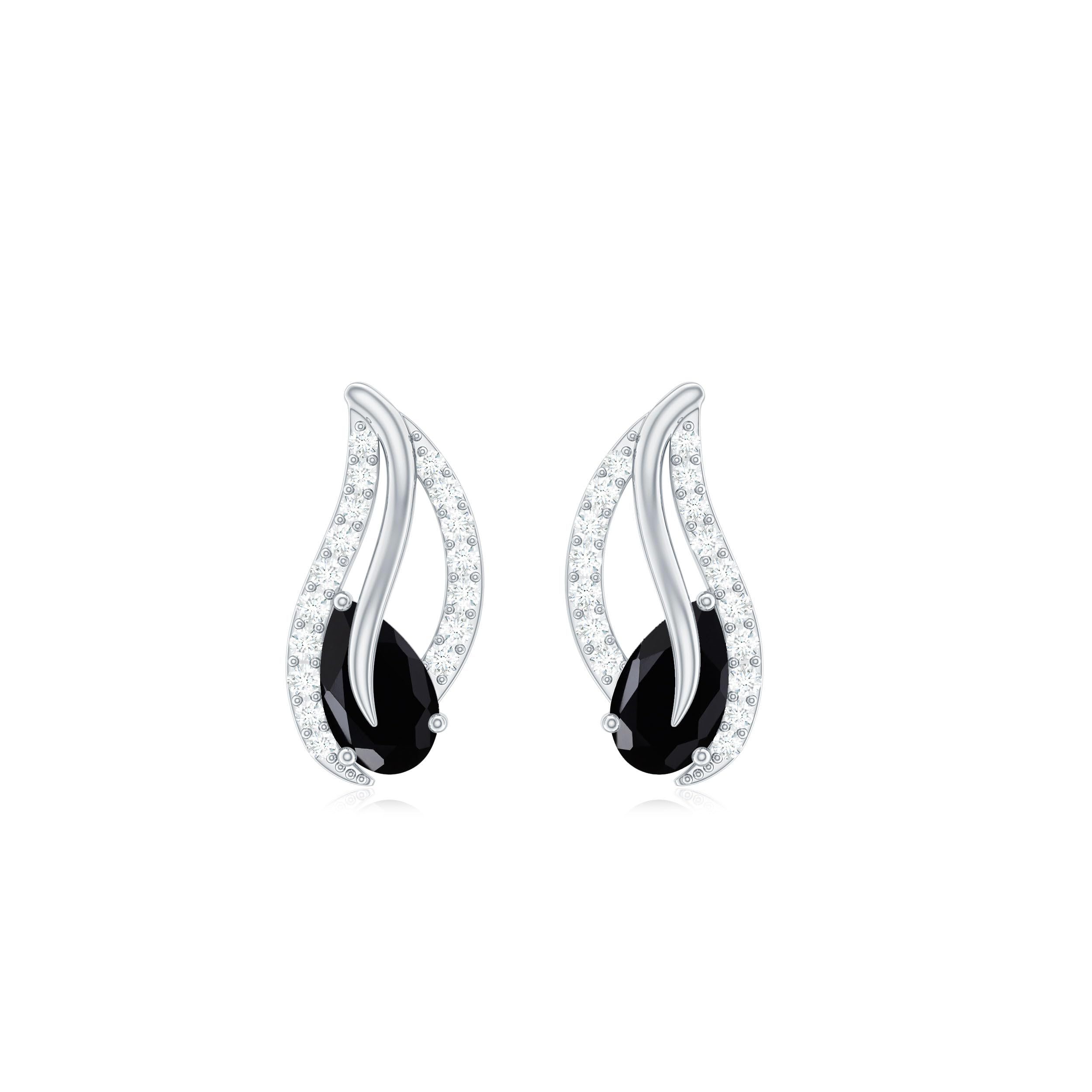 Natural Black Onyx Stud Earrings with Moissanite | AAA Quality Leaf Screw Back Earrings | Hypoallergenic Jewelry | Perfect Gift for Women, Birthday, Anniversary | Everyday Wear & Special Occasions