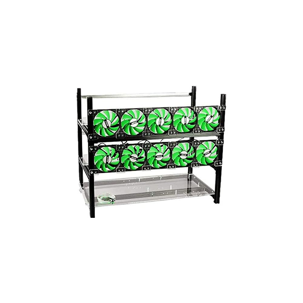 12 GPU Open Air Mining Rig Case - Stackable GPU Mining Frame for BTC, LTC, Ethereum (ETH, ETC) - Includes 10 Cooling Fans - Perfect for Cryptocurrency Mining & GPU Mining Farms