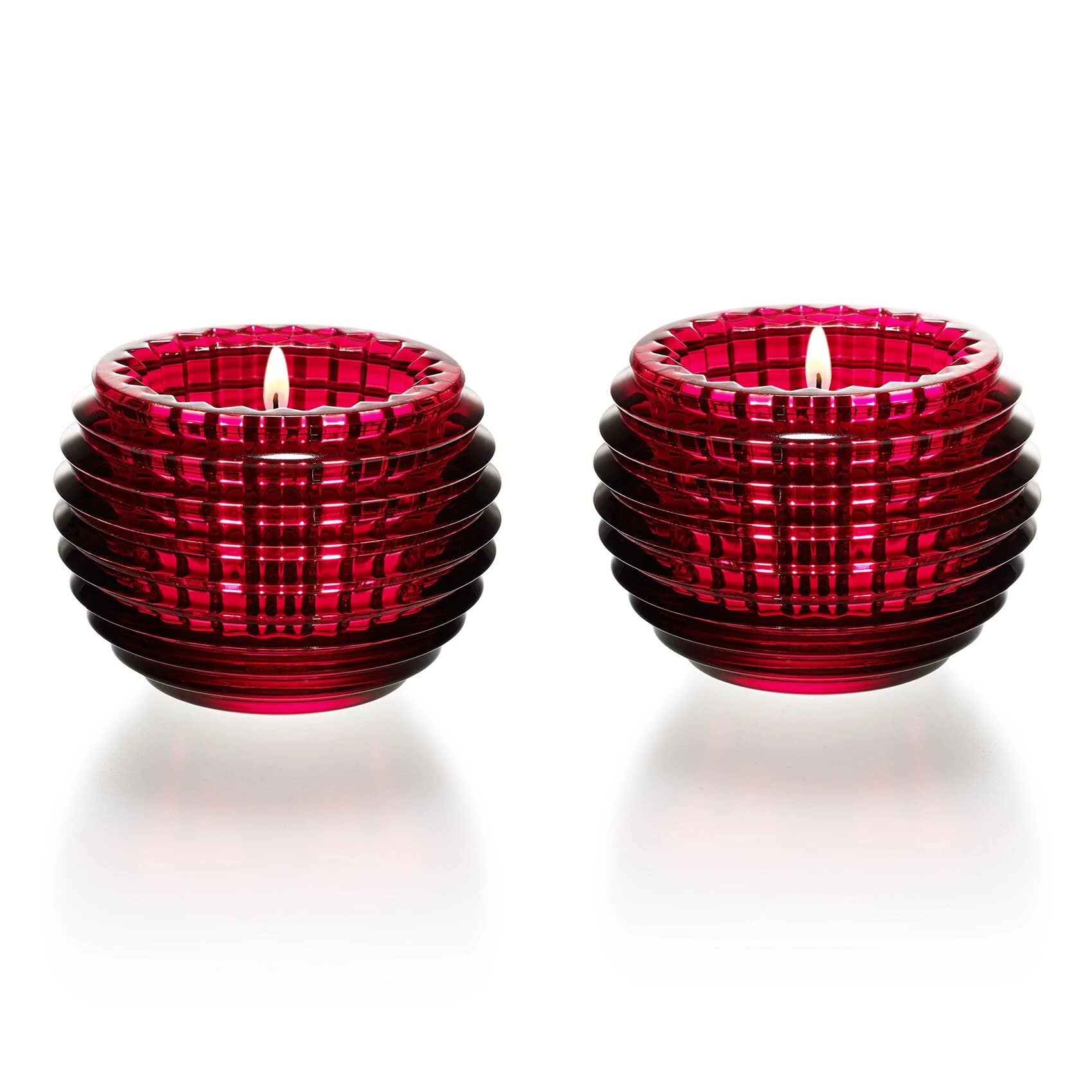Baccarat Crystal Eye Votive Candle Holder Set of 2 - Elegant Red Glass for Home Decor, Wedding Centerpieces & Romantic Ambiance
