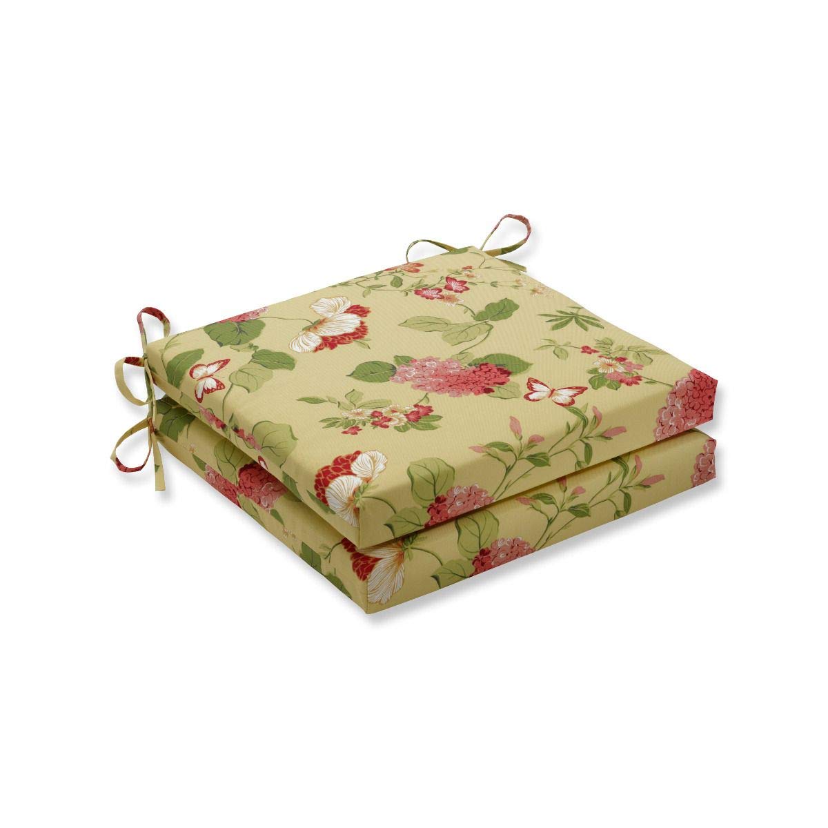 CC Home Furnishings Set of 2 Gold Floral Outdoor Patio Seat Cushions with Ties - 20 Inch Waterproof Garden Chair Cushions for Patio Furniture, Deck, Porch, Poolside & Backyard Relaxation