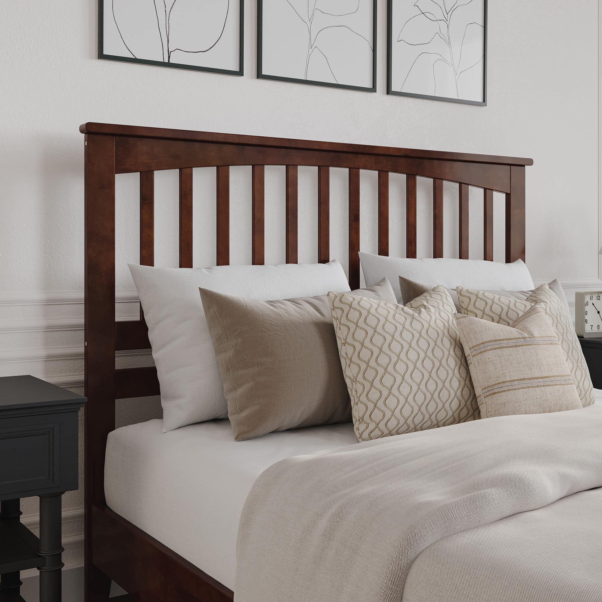 AFI Mission Queen Solid Wood Headboard with USB Charging Ports - Walnut Finish for Bedroom Decor - Perfect for Modern and Farmhouse Style Homes
