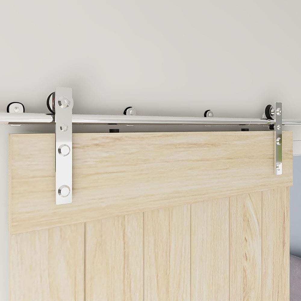 TSMST 7FT Sliding Barn Door Hardware Kit - Stainless Steel & Aluminum Modern Style for Single Wood Door (Max 42