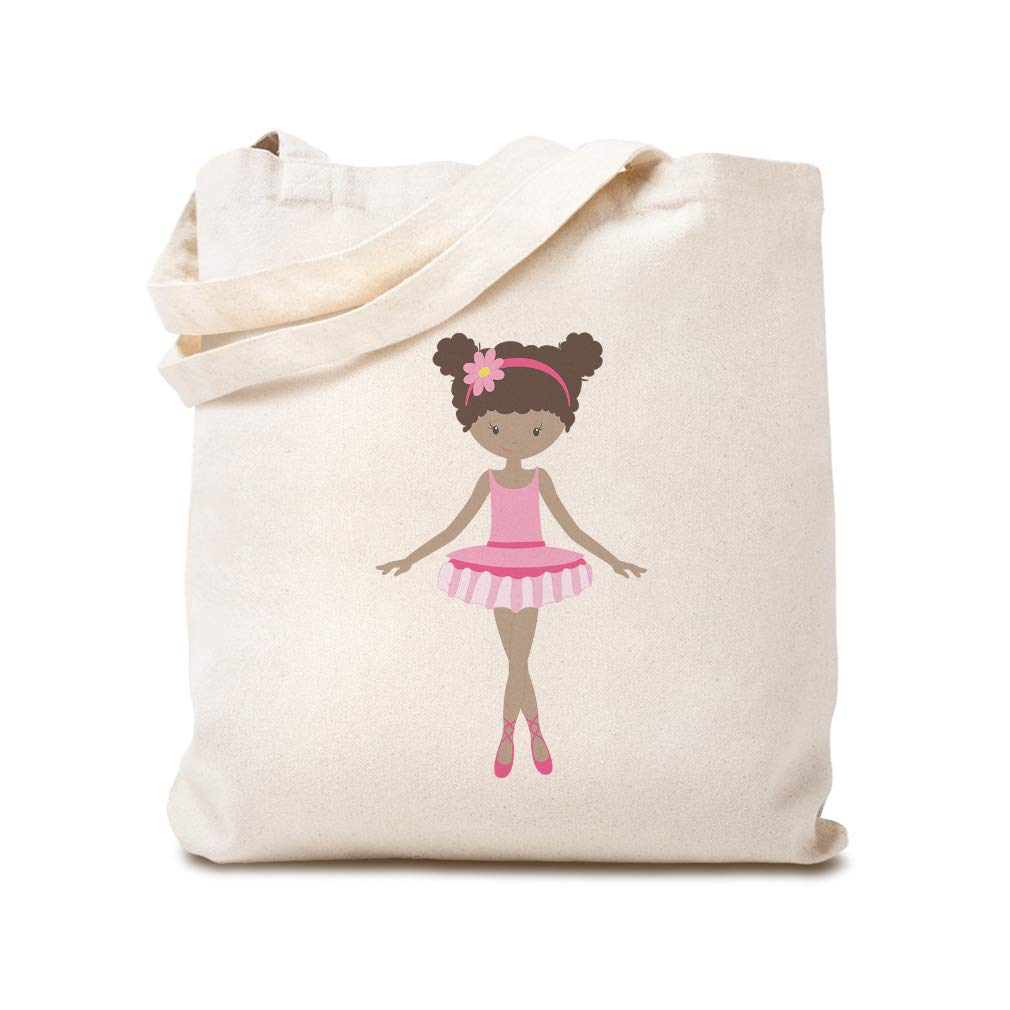Custom Canvas Tote Bag - Reusable Eco-Friendly Shopping Bag with Ballerina Dance & Flower Design - Brown Hair Girly Ballet Beach Bag for Kids - Perfect for Dance Classes, Grocery Shopping & Beach Outings