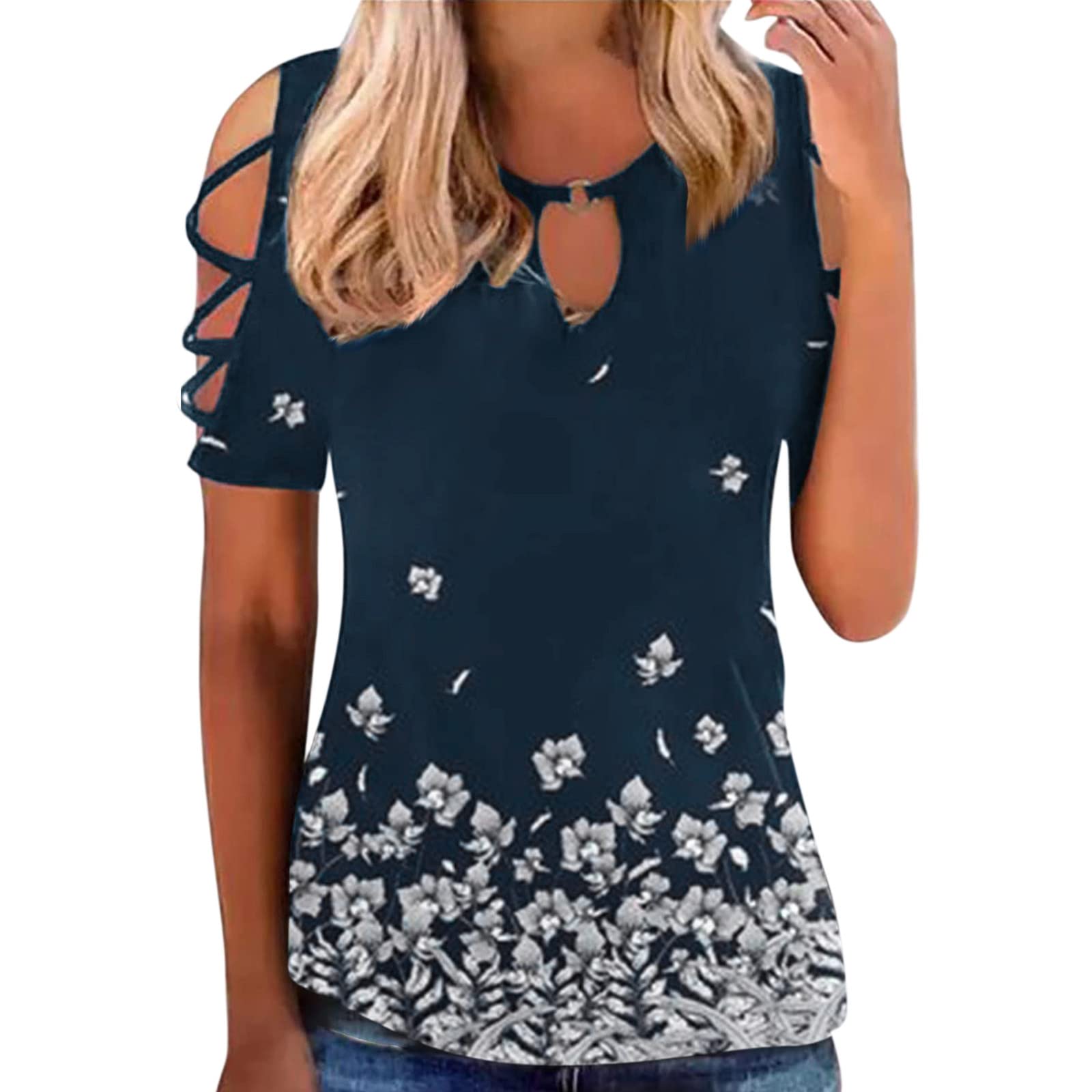Women's Floral V-Neck Short Sleeve T-Shirt - Summer Casual Tee Top for Outdoor Activities, Beach Wear & Everyday Comfort