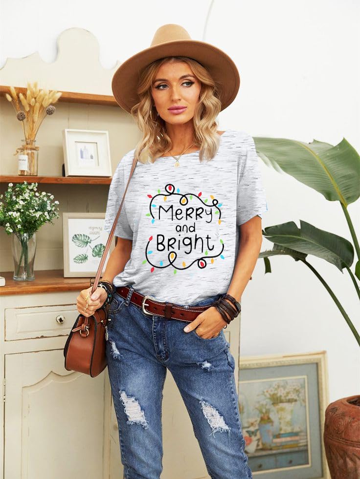 Women's Christmas Shirts - Merry and Bright Holiday Tops with Festive Lights Design | Perfect for Xmas Parties, Family Gatherings & Holiday Photos