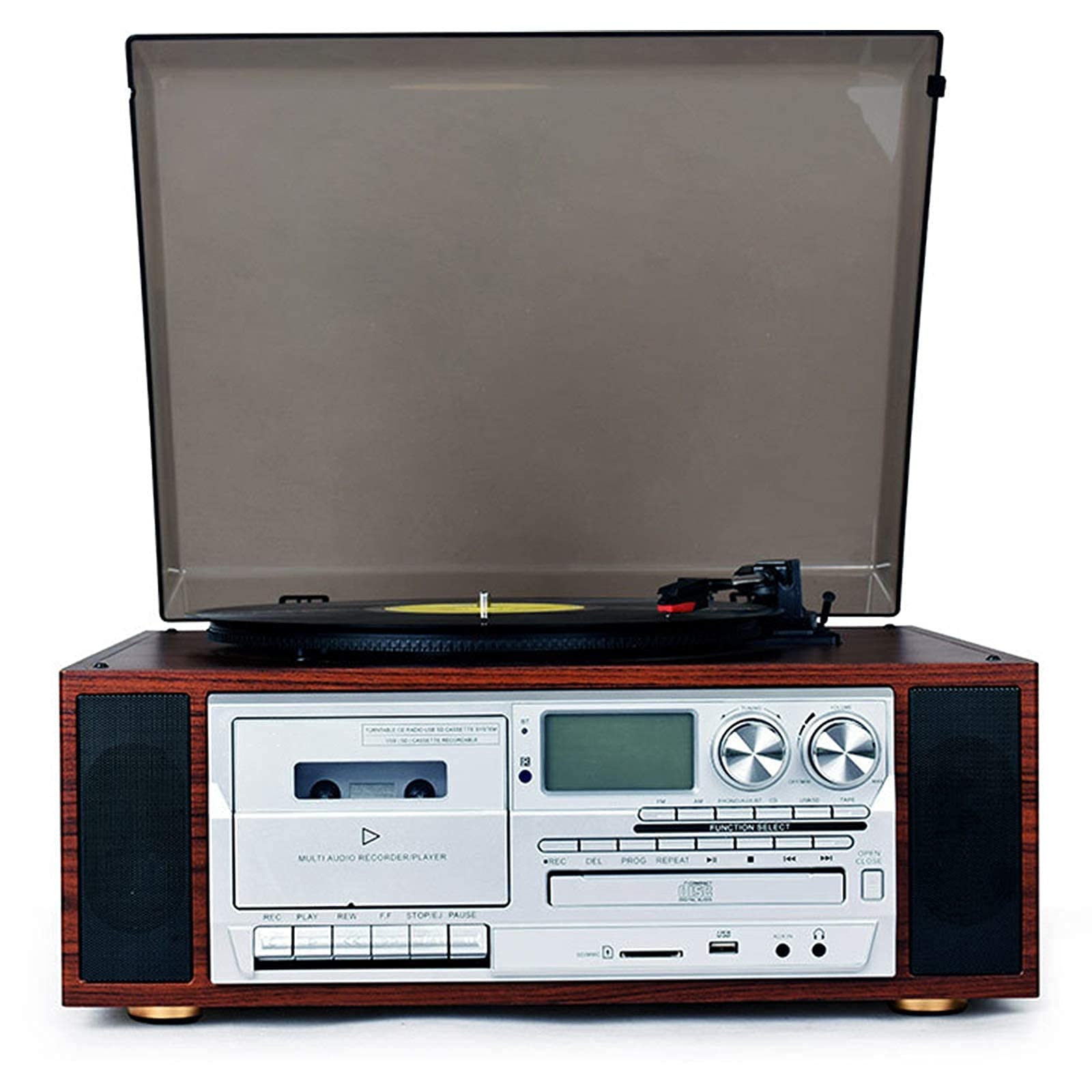 Wireless Bluetooth Record Player Turntable with Built-in Stereo Speakers - Vinyl, Tape, CD, SD & Radio Playback | Perfect for Home Entertainment & Vintage Music Lovers