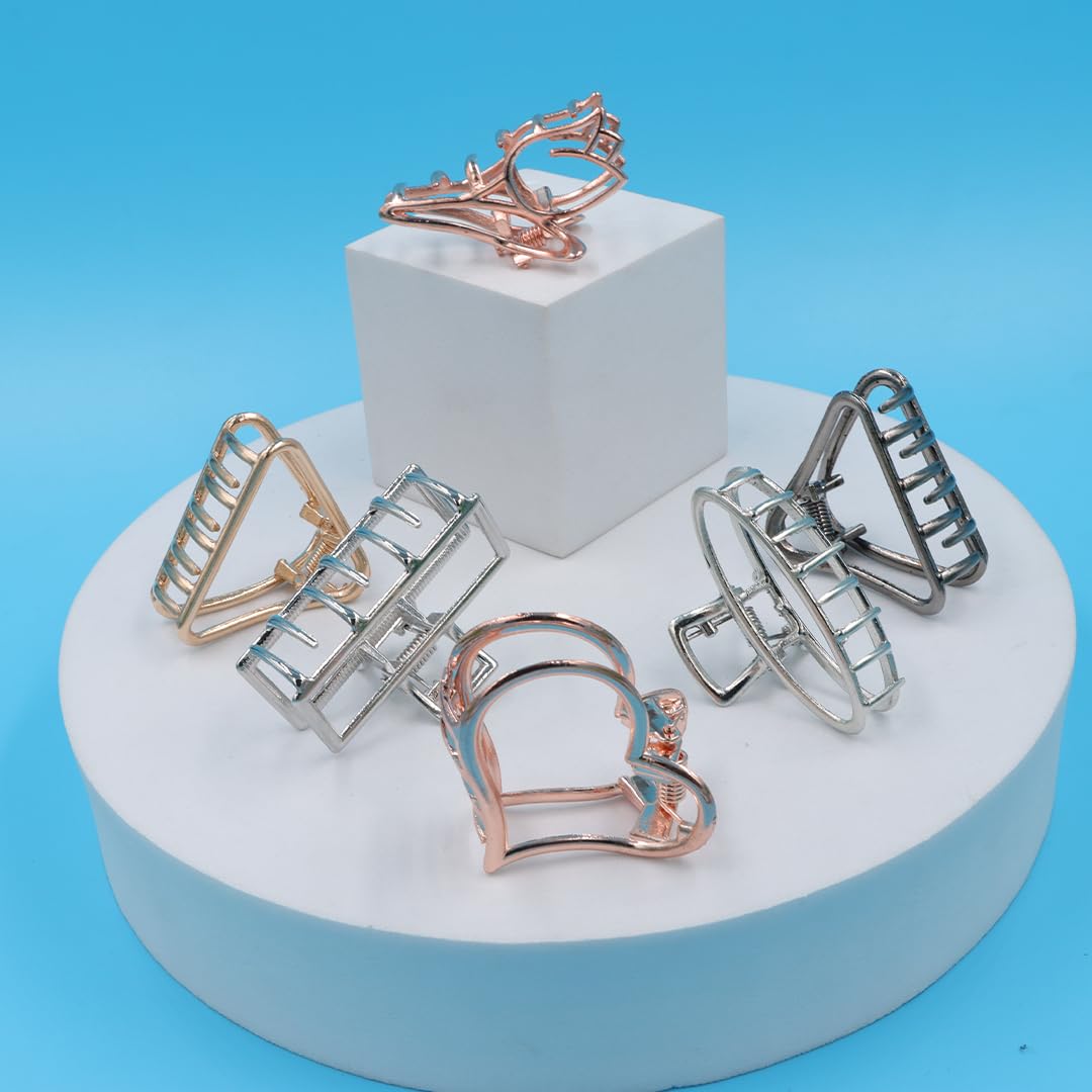 Myra Collection 6-Piece Rose Gold Hair Claw Barrettes & Jaw Clips - Hair Accessories for Women & Girls - Perfect for School, Work, Parties & Everyday Styling