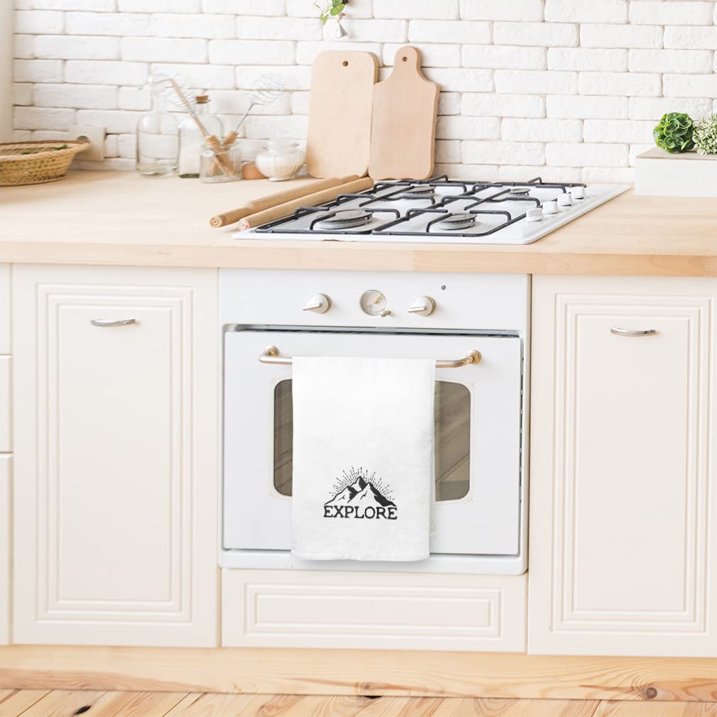 Stylish Printed Mother's Day Kitchen Towels - Mountain & Sun Camping Themed Dish Towels for Cooking, Cleaning & Home Decor