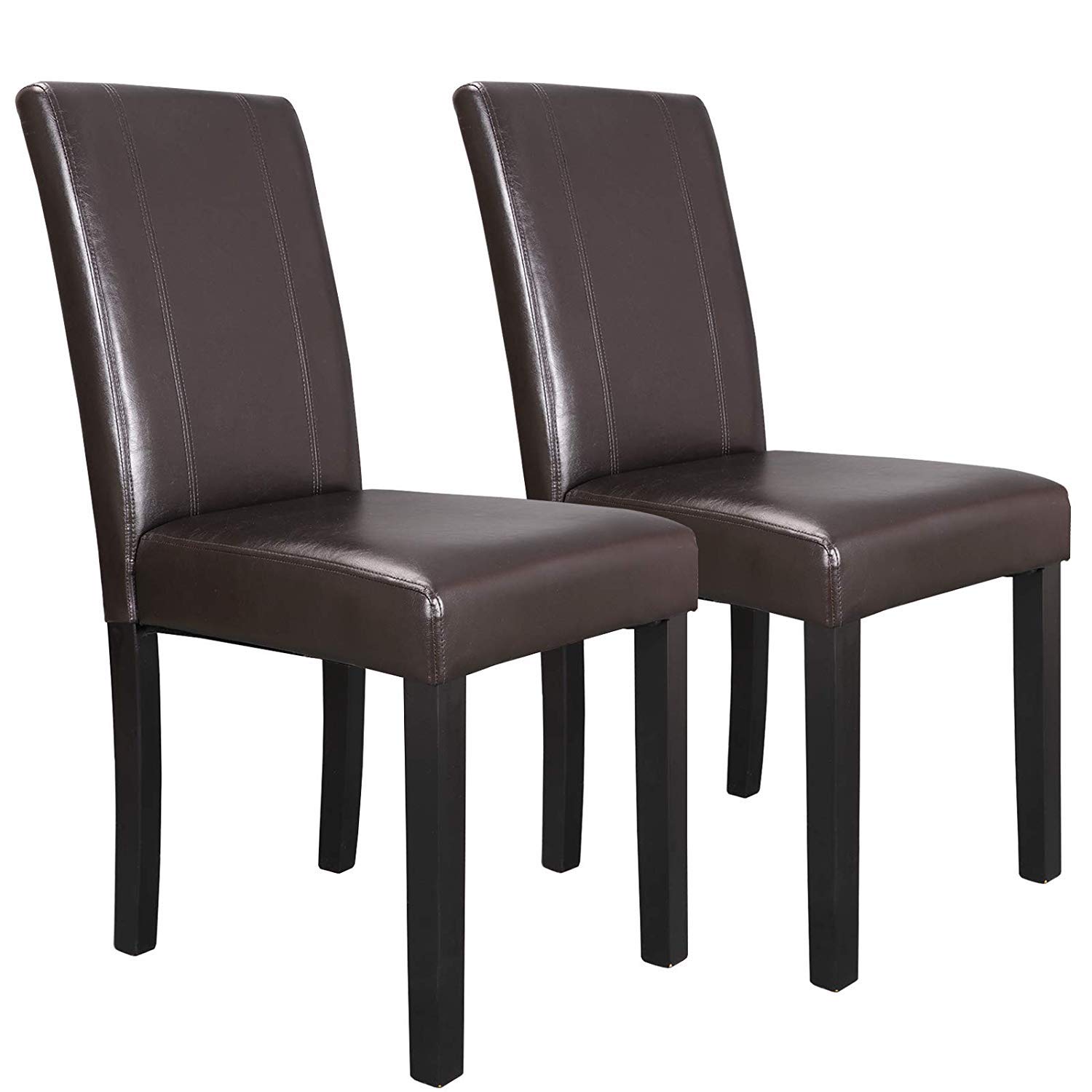 Solid Wood Leatherette Padded Dining Chairs Set of 2 - Modern Kitchen & Dining Room Parson Chairs for Home, Restaurant, and Office Use