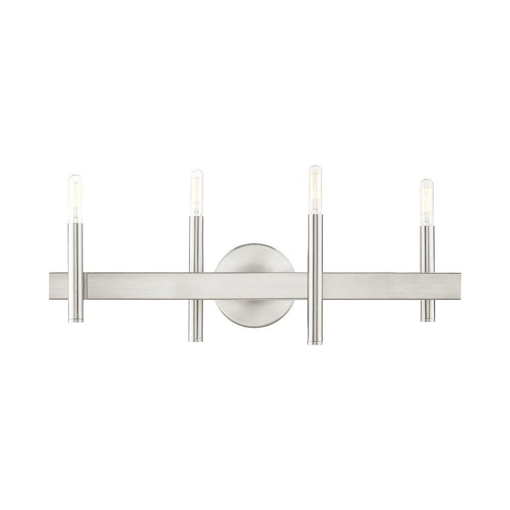 Livex Lighting 15584-91 4-Light Brushed Nickel Bathroom Vanity Light Fixture - Perfect for Modern Bathroom, Powder Room & Dressing Area Lighting