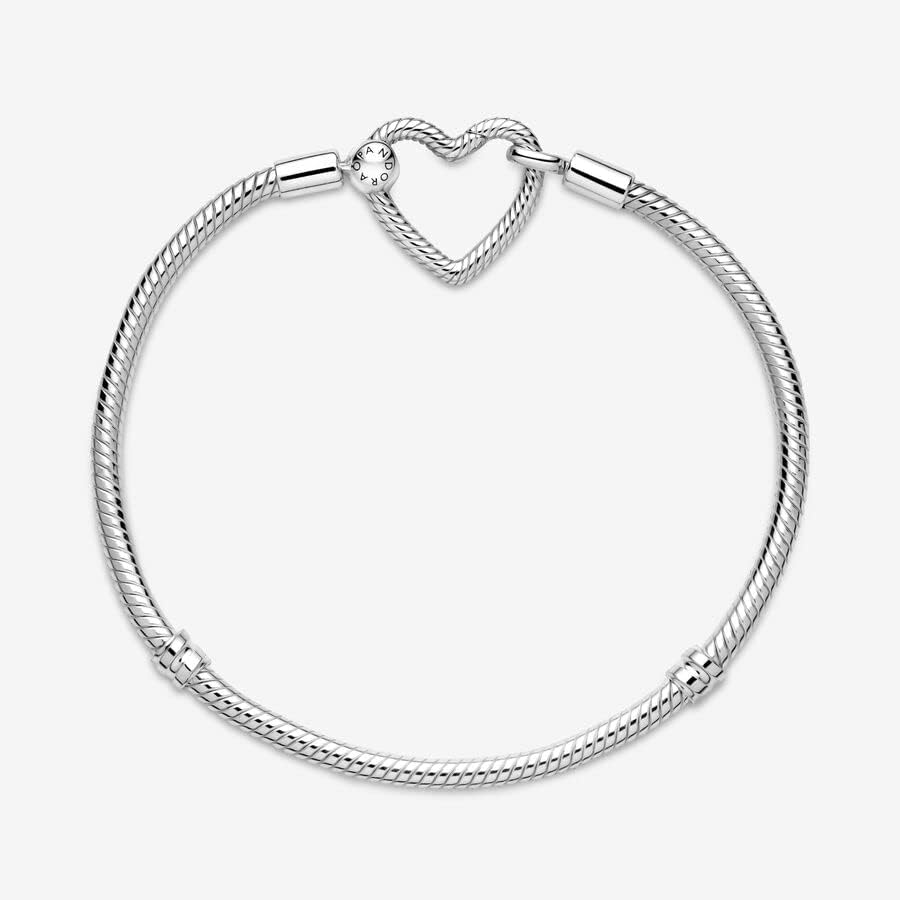 PANDORA Moments Heart Clasp Snake Chain Bracelet for Women - Sterling Silver Charm Bracelet Compatible with Moments Charms - Elegant Jewelry Gift for Her with Gift Box - Perfect for Anniversaries, Birthdays & Special Occasions