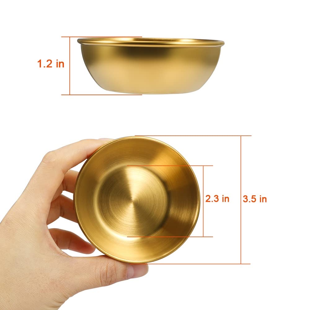 12 Pack 3.5 Inch Stainless Steel Mini Sauce Dishes - Small Round Individual Dipping Bowls for Sushi, Appetizers, Seasoning & Condiments | Perfect for Restaurants, Parties & Home Dining (Golden)