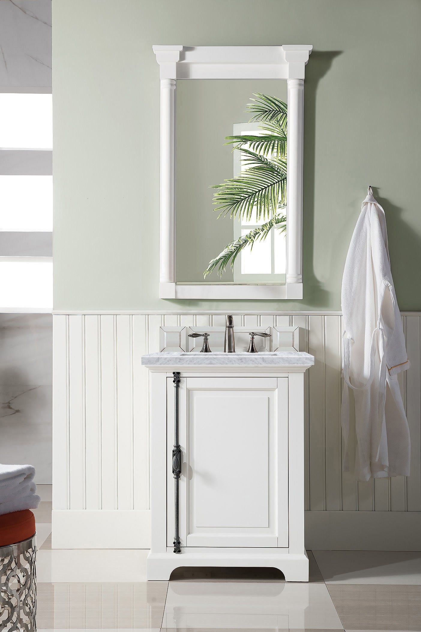 Providence 26 Inch White Bathroom Vanity with 3CM Carrara Marble Countertop - Perfect for Modern Master Bath & Powder Room Remodels
