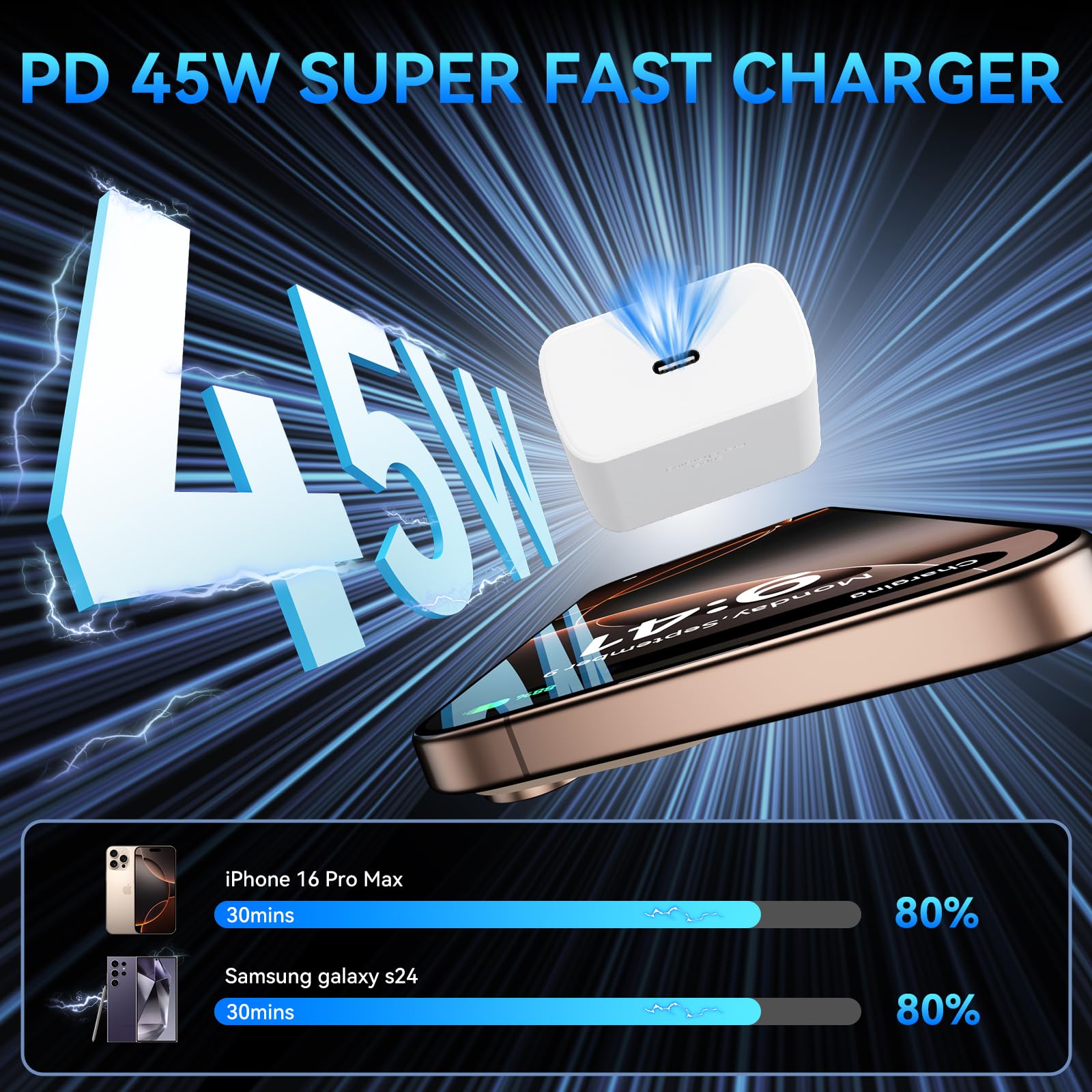 45W Super Fast USB C Charger for iPhone 16 Pro Max - Long 10FT Cable - Compatible with iPhone 16/16 Plus/16 Pro, iPhone 15 Series & Android Phones - Perfect for Home, Office & Travel Charging