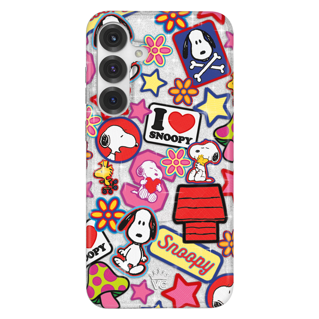 Snoopy Glitter Patchwork Phone Case for Samsung Galaxy - Cute Cartoon Protective Cover for Daily Use & Gift Giving