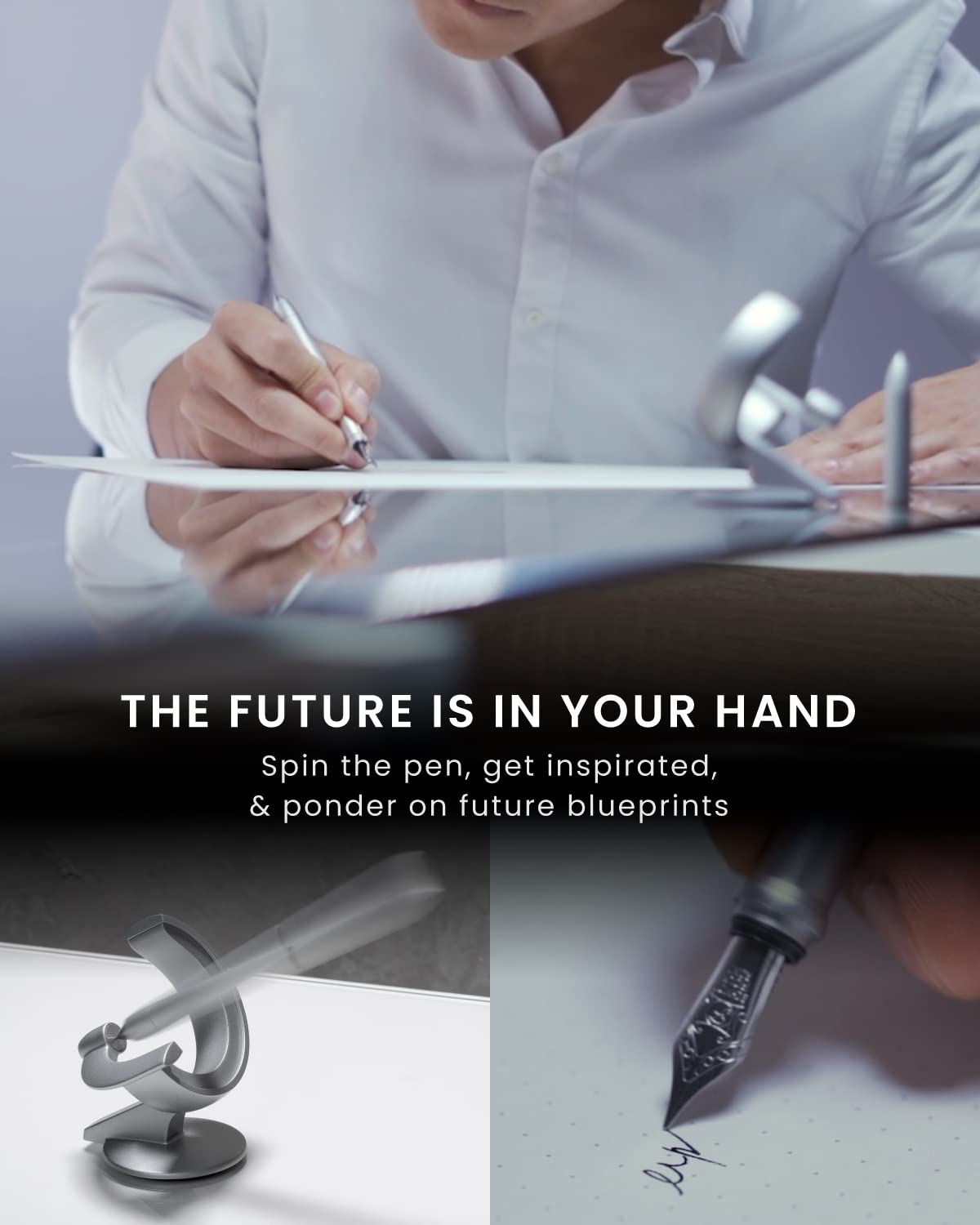 Novium Hoverpen Future Edition - Premium Fountain & Rollerball Pen Set with Fine Nib, Aerospace Metal Body, Futuristic Design in Deep Black - Executive Gift Box for Boss, Professionals & Special Occasions - Perfect for Office, Business Meetings & Luxury Gifting